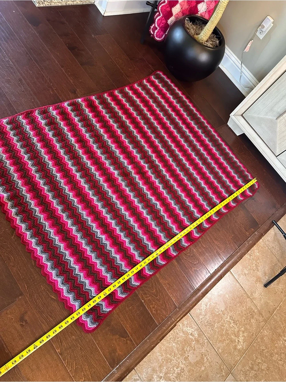Chevron Knit Afghan Throw Blanket —Pink, Greys, Burgundy, & Brown
